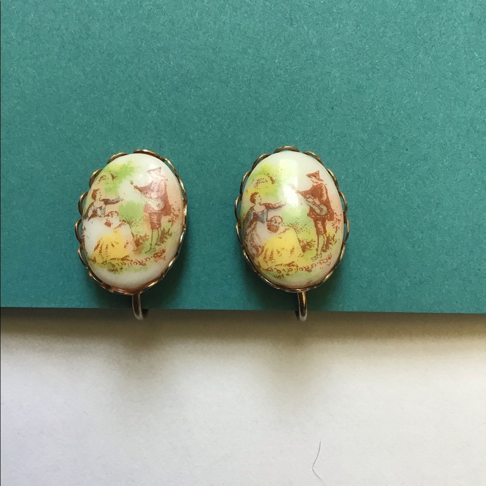 Vintage earrings painted Victorian art work